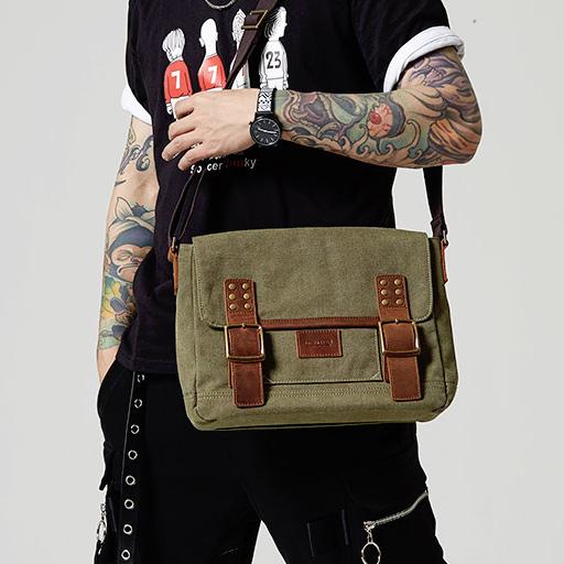 Green canvas messenger outlet bag