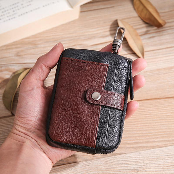 Cool Black Leather Mens Key Wallet Zipper Coin Pouch Card Front Pocket –  iwalletsmen