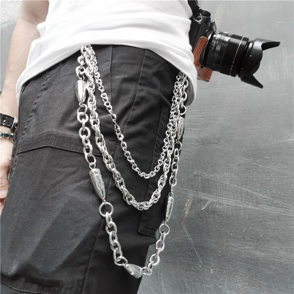 PandaHall 304 Stainless Steel Triple Layer Chains for Jeans Pants, Alloy Maple Leaf Pendant Wallet Keychains, Punk Chain Belts Hipster