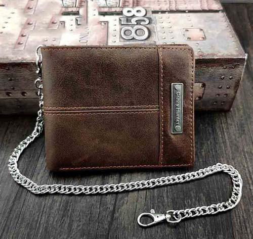 Leather Chain Wallet for Bikers - Brown