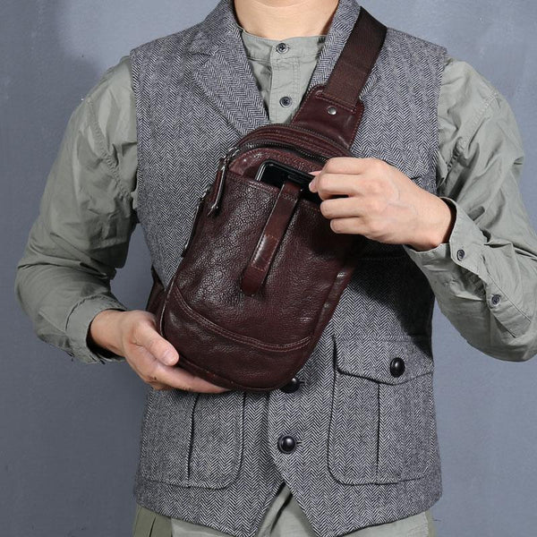 Khaki Colorunisex Chest Bag Canvas Shoulder Bag Men Satchel Sling C