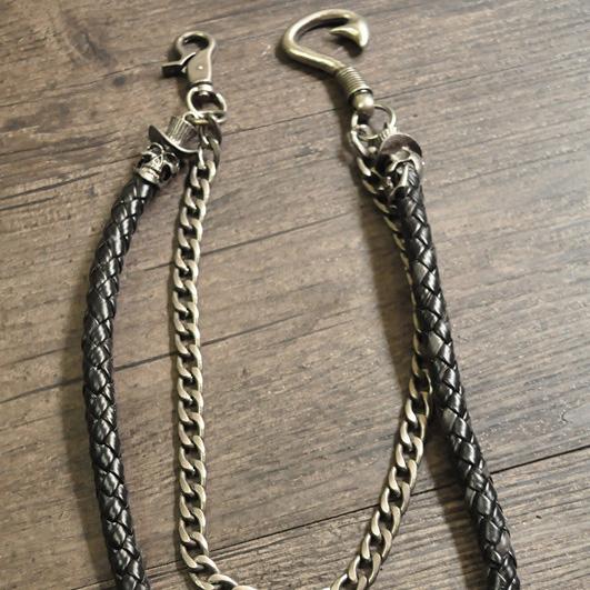 Leather Wallet Chain, black braided