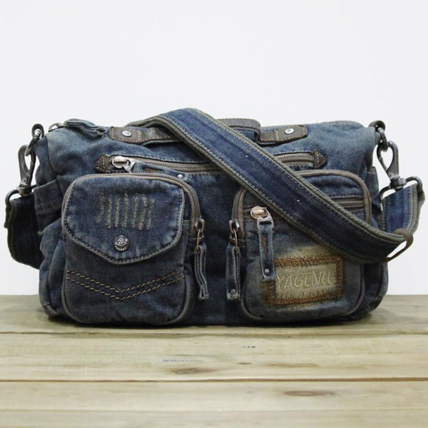 Blue Denim Mens Womens Casual Large Handbag Messenger Bags Jean