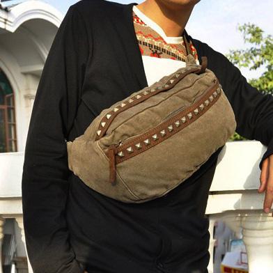 Canvas Mens Chest Bag Khaki Waist Bags Hip Bag Black Canvas Fanny Pack