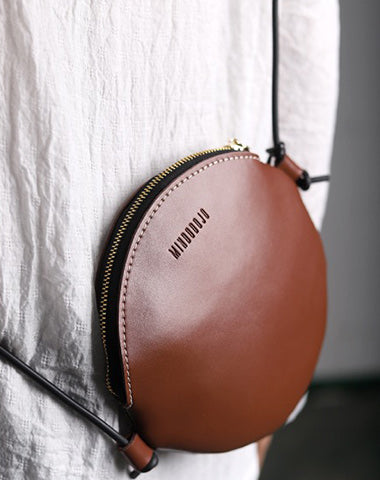 Small Round Leather Circle Crossbody Bag