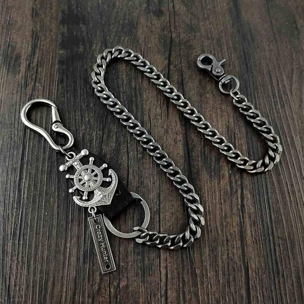 Badass anchor Stainless Steel Mens Rock Punk Motorcycle Pants Chain Wa