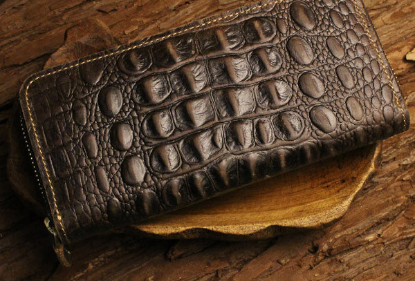 Crocodile Print Leather Wallet Full Grain Leather Wallet 