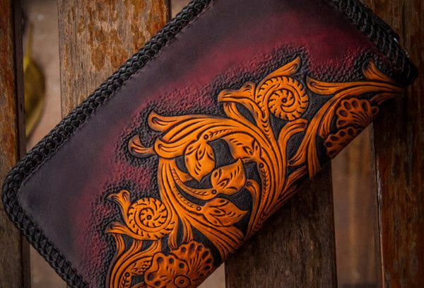 Handmade Black Leather Tibetan Totem Long Wallet Cool Zipper Clutch Wr –  imessengerbags