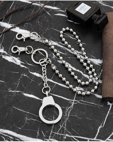 27'' Metal DOUBLE Chain BIKER SILVER WALLET CHAIN Handcuffs LONG PANTS