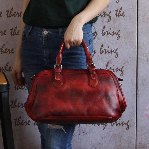 Vintage Leather Top Handle Handbag Bowling Doctor Bag Style 