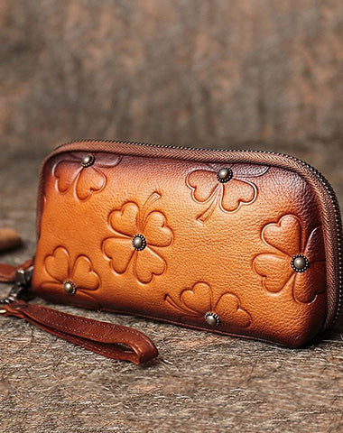 Custom leather coin purse clutch bag wallet hand crafted hand