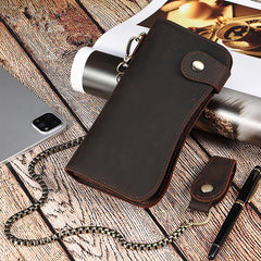 wallet chain purse​ Cool leather biker wallet trucker wallet leather chain wallet mens Brown long wallet with chain 