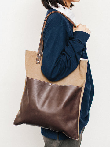 Canvas Tote Bags Khaki&Coffee 