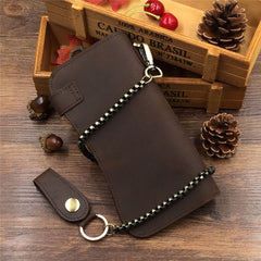 wallet chains near me​ Cool leather biker wallet trucker wallet leather chain wallet mens Brown long wallet with chain 