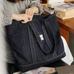 Mens Blue Denim Large Tote Bag Denim Handbag Denim Large Tote Shoulder Bag for Men Women