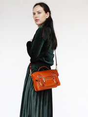 Womens Coffee Small Leather Satchel Crossbody Bag Vintage School Handbag Shoulder Bag for Ladies