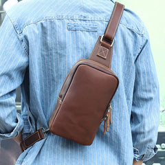 Cool Mens Sling Bag Leather Sling Bag Crossbody Sling Bag Chest Bag for men