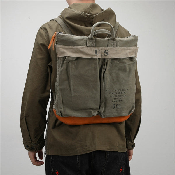 Army Green Canvas Mens Backpacks Canvas Satchel Backpack Canvas Army Backpack for Men