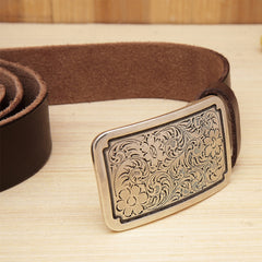 Handmade Custom personalized floral Leather men brown black coffee belt