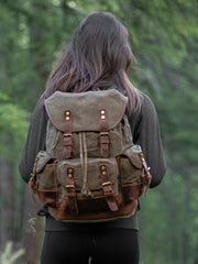 wax canvas backpack​ Waxed Canvas Backpack With Laptop Compartment Canvas And Leather Backpack Hiking Backpack for Men 