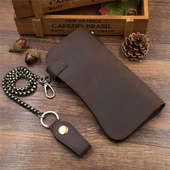 mens leather wallet with chain Cool leather biker wallet trucker wallet leather chain wallet mens Brown long wallet with chain 