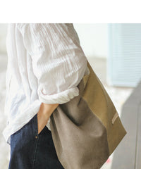 Womens Khaki Canvas Splicing Tote Bag Canvas Handbag Canvas Tote Shoulder Bag for Men Women