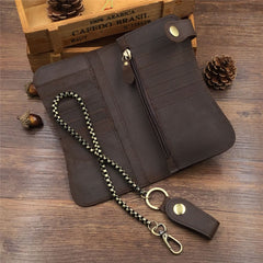 men's chain wallet Cool leather biker wallet trucker wallet leather chain wallet mens Brown long wallet with chain 