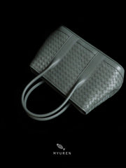 Womens Gray Leather Braid Handbag Handmade Commuting Braided Handbag for Ladies