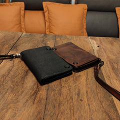 Leather Wristlet Wallet for Men wristlet wallet small​  leather clutch wallet​ biker chain wallet dark brown wristlet wallet​