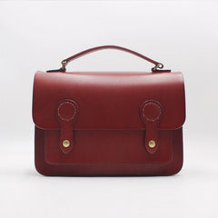 Womens Red Brown Leather Satchel Crossbody Bag Handmade School Handbag Shoulder Bag for Ladies