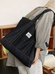 Mens Blue Denim Large Tote Bag Denim Handbag Denim Large Tote Shoulder Bag for Men Women