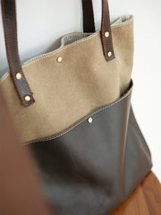 canvas and leather tote​ Canvas Tote Bags Khaki&Coffee Canvas Leather Handbag Womens Canvas Leather Tote Bags for Men