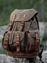 ladies canvas backpack​ Waxed Canvas Backpack With Laptop Compartment Canvas And Leather Backpack Hiking Backpack for Men 