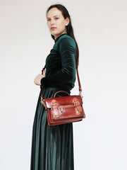 Womens Coffee Small Leather Satchel Crossbody Bag Vintage School Handbag Shoulder Bag for Ladies