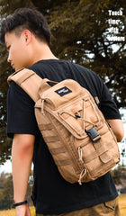 Khaki Tactical Canvas Large Sling Bag For Men