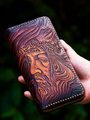 tooled leather wallets​ Tooled Leather Wallet Christian Wallet for Men Biker Wallet God Wallet Handmade Wallet Cool Wallet