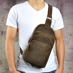 leather sling bag mens Leather Chest Bag For Men Cool Leather Sling Bag Mens Sling Crossbody Backpack