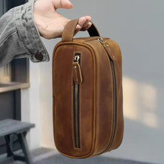 Brown Leather Toiletry Bag for Men 