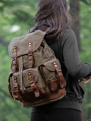 good canvas backpack​ Waxed Canvas Backpack With Laptop Compartment Canvas And Leather Backpack Hiking Backpack for Men 