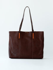 Womens Coffee Leather Tote Purse Horizontal Tote Shopper Shoulder Bag for Ladies