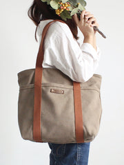 Women Light Khaki Canvas Shopper Tote Bags Canvas Tote Shoulder Bag Handbag for Mens