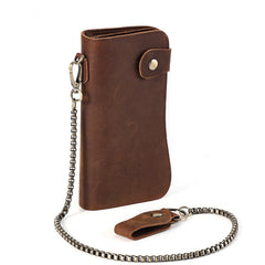 chain wallets for men​ Cool leather biker wallet trucker wallet leather chain wallet mens Brown long wallet with chain 