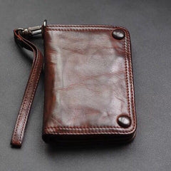 Leather Wristlet Wallet for Men wristlet wallet small​ wristlet wallet​ leather clutch wallet​ dark brown biker chain wallet