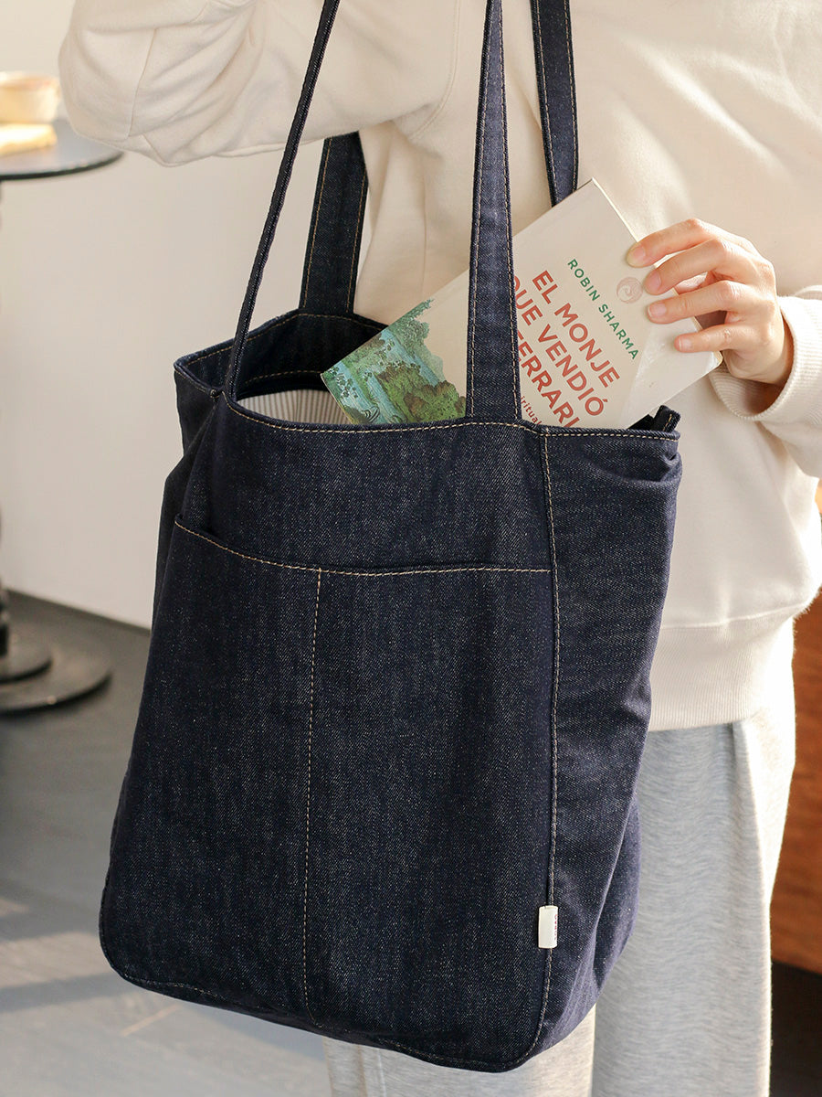 Women Blue Denim Shopper Tote Bags Denim Large Tote Shoulder Bag Handbag for Men