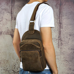 leather sling bag mens Leather Chest Bag For Men Cool Leather Sling Bag Mens Sling Crossbody Backpack