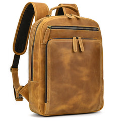 Light Brown Mens Leather Laptop Backpack 