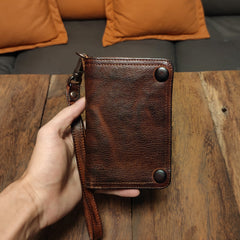 small​ dark brown wristlet wallet​ Leather Wristlet Wallet for Men wristlet wallet leather clutch wallet​ biker chain wallet