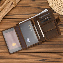 leather trifold wallets A Lot of Cards High Quality Trifold Leather Wallet With Buckle ID Window 