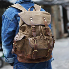 canvas hiking backpack​ Waxed Canvas Backpack With Laptop Compartment Canvas And Leather Backpack Hiking Backpack for Men 