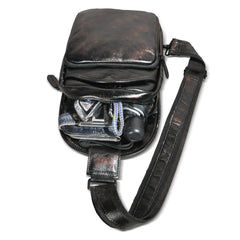 men leather sling bag​ Leather Chest Bag For Men Cool Leather Sling Bag Mens Sling Crossbody Backpack